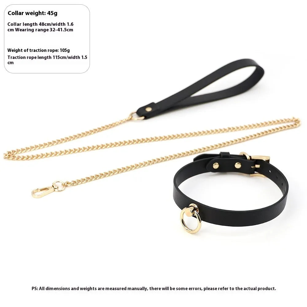 Cowhide leather dog collar and matching pull lead in traditional construction