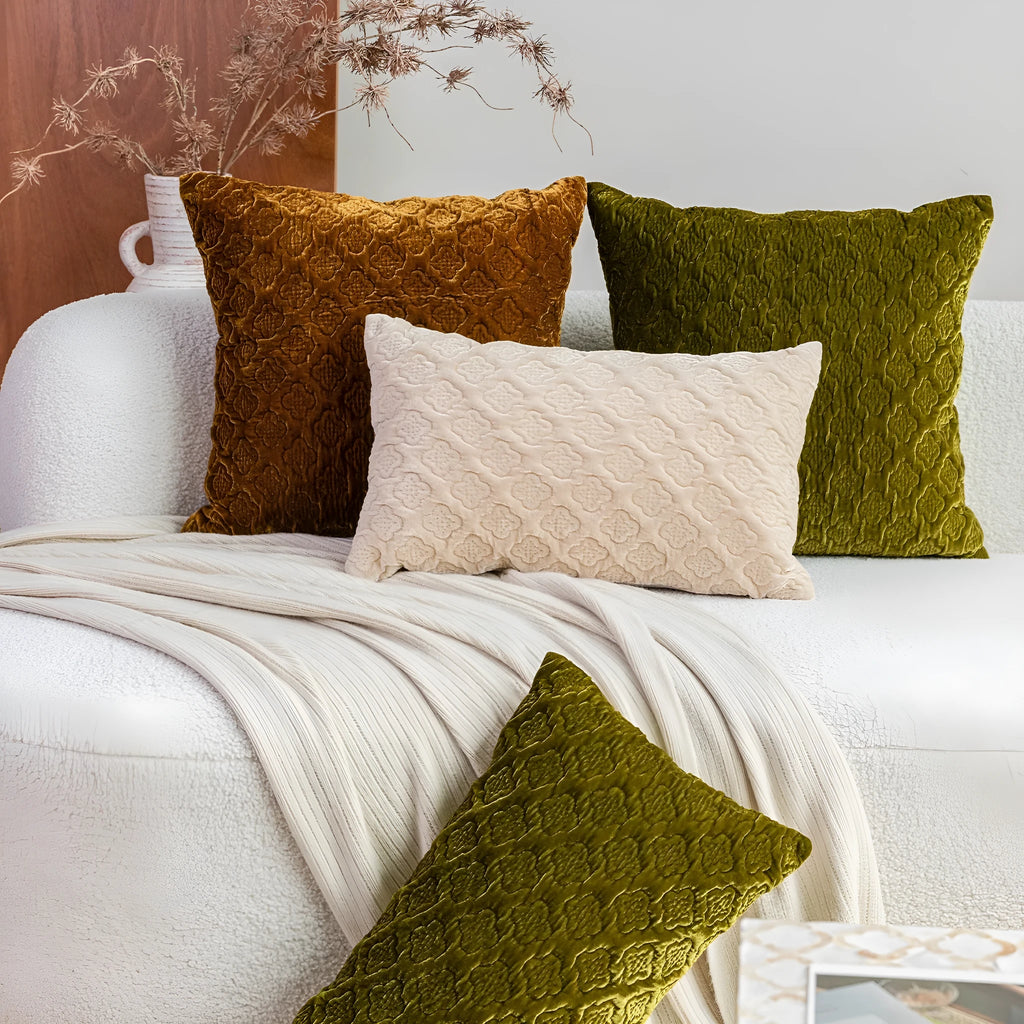 Antique brown gold quilted cushion pillow with three-dimensional quilting pattern