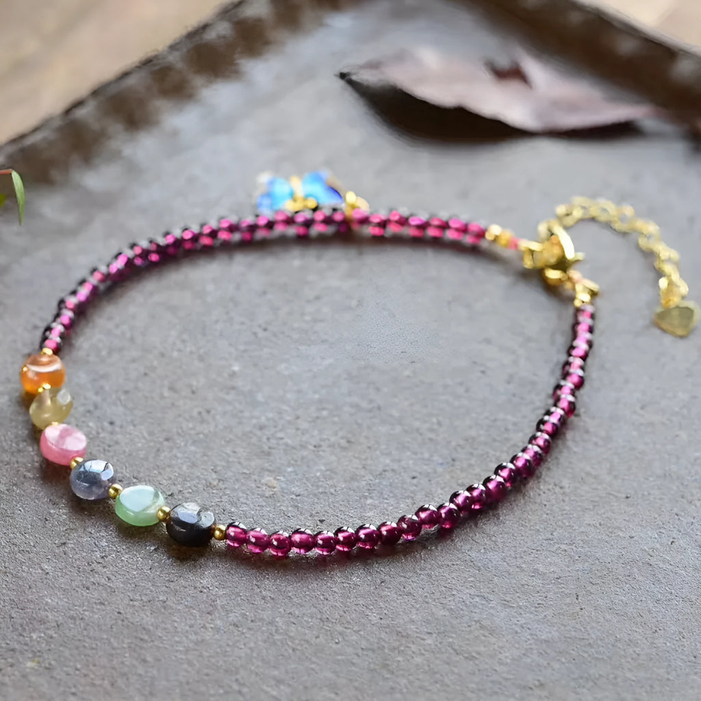 Purple geometric garnet anklet for women with ethnic styling and summer design