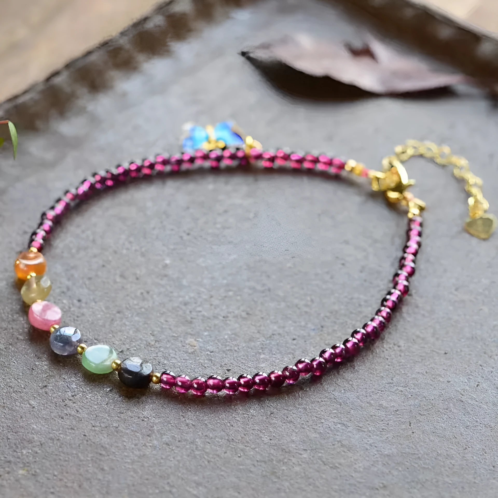 Purple geometric garnet anklet for women with ethnic styling and summer design