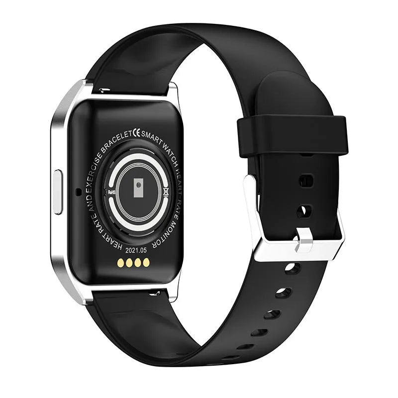 Smart watch with 1.69-inch touch screen displaying heart rate and Bluetooth call interface