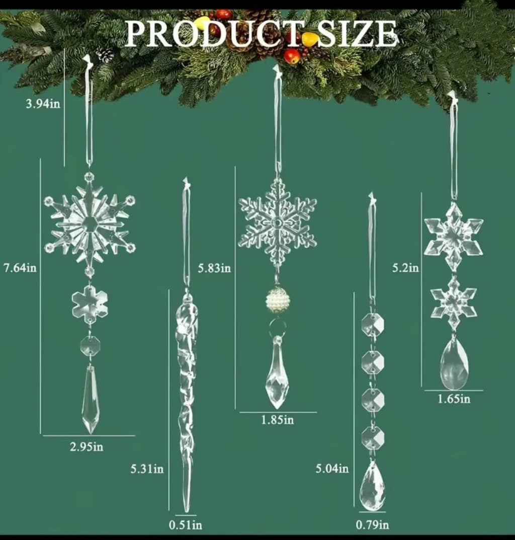 Ten transparent acrylic ice cone Christmas ornaments with hanging ribbon
