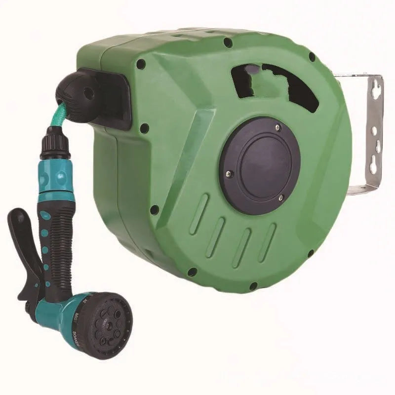 Automatic retractable hose reel water drum with 10 metre PVC pipe in compact housing