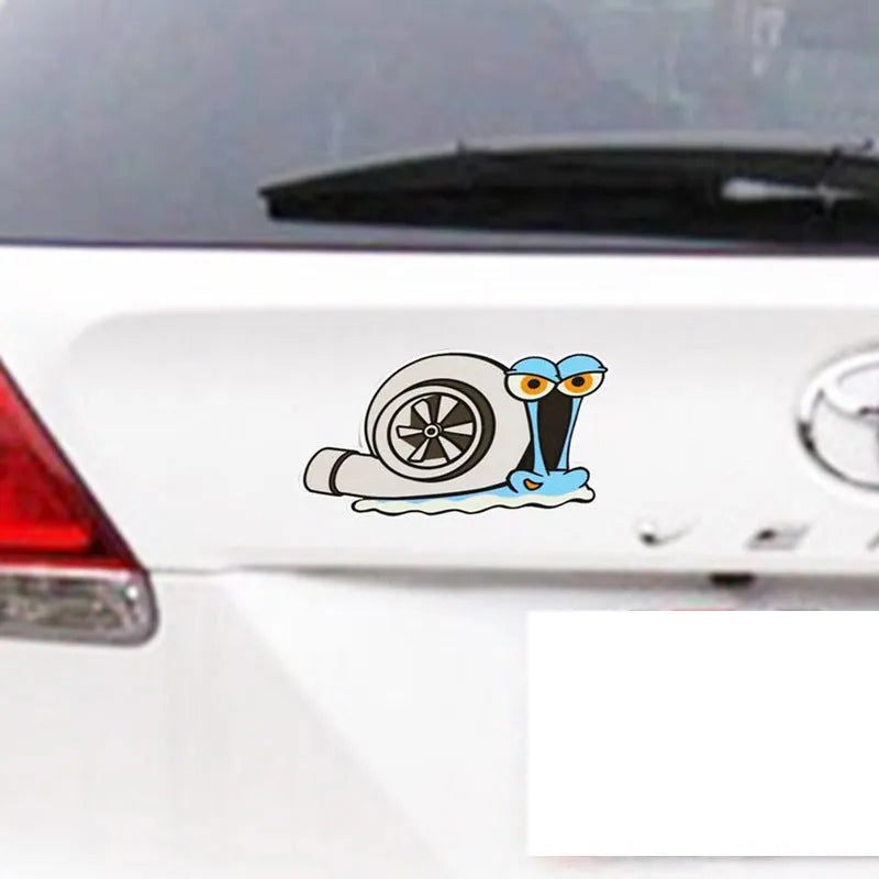 Colourful cartoon snail reflective car sticker measuring 12 by 8 centimetres