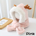 Cute deer plush winter hat with scarf for girls, 44-54cm, in blue, khaki, pink, or white.