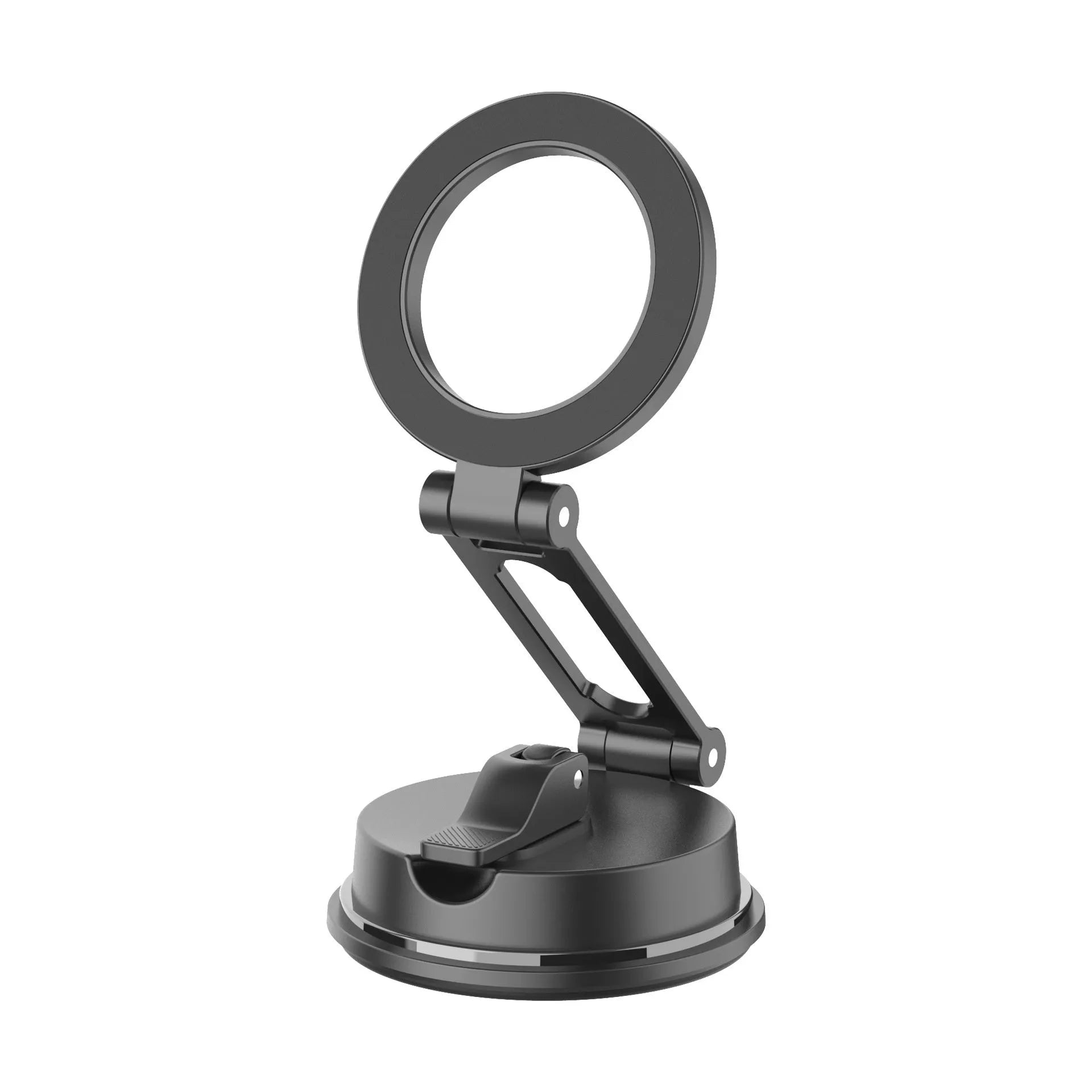 Black H154 car magnetic phone holder with suction cup mount on a car dashboard.