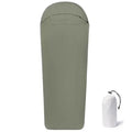 Blue lightweight nylon mummy sleeping bag for adult camping, shown with dimensions 210x80x60cm.