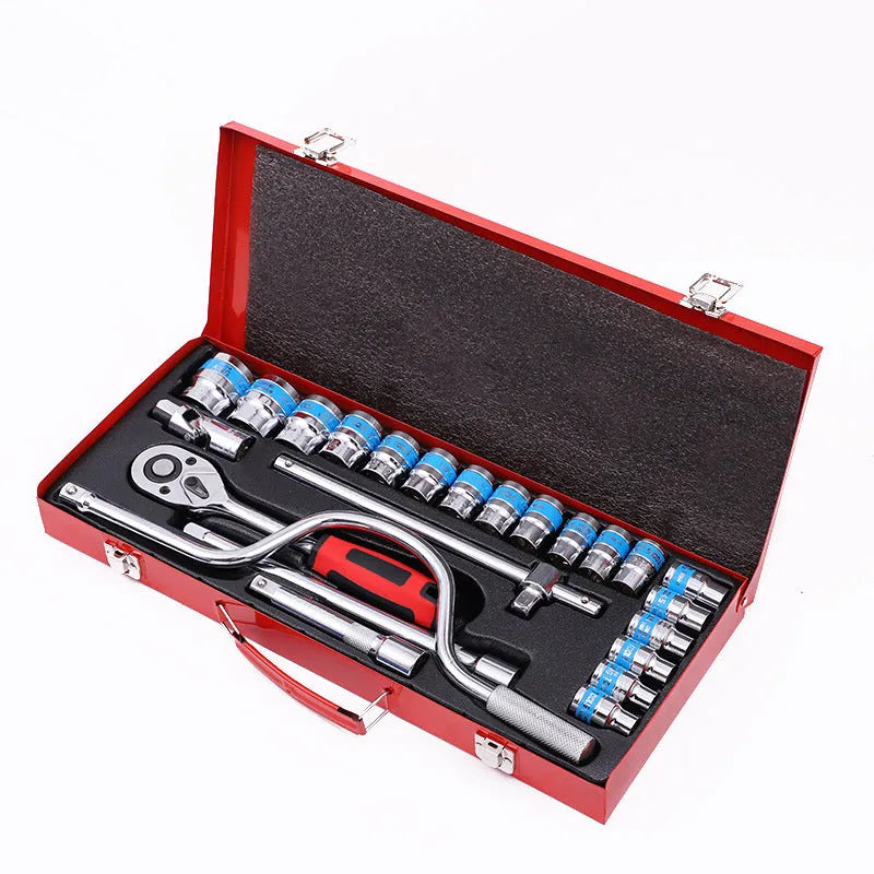 24-piece chrome vanadium steel curved bow car repair wrench set in a storage case