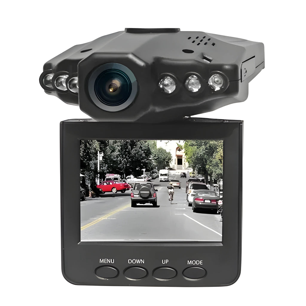 H198 model car dashboard camera DVR with a 2.4-inch screen, shown mounted on a windscreen.