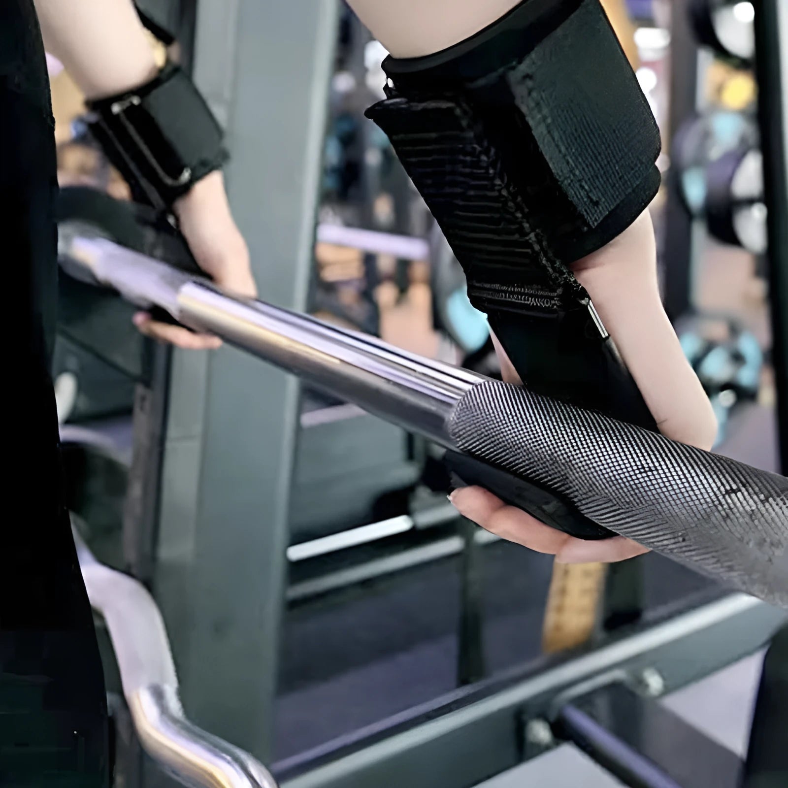 Black fitness wrist grip hook with adjustable strap for pull-up training
