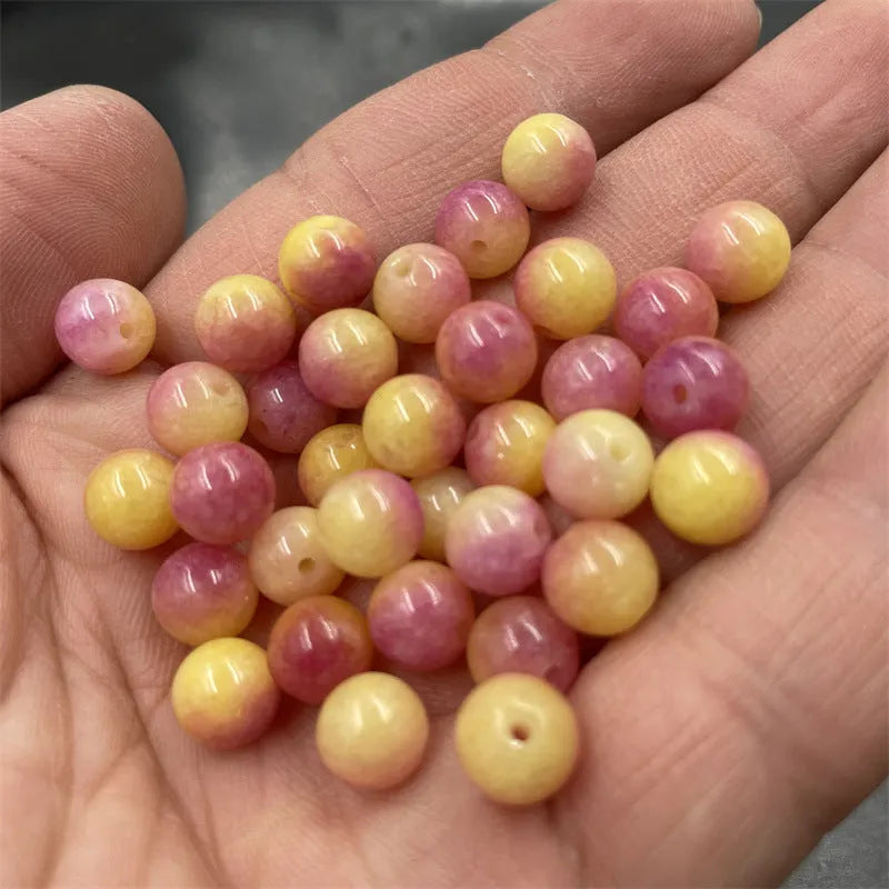 8mm yellow jade loose round bead with pearlescent finish for jewellery making