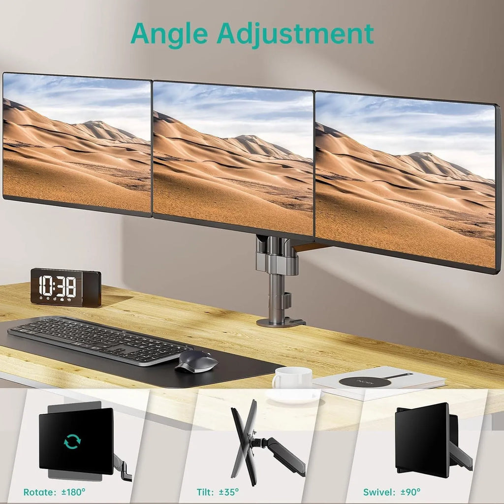 Black three-arm gas spring monitor holder for 13-27 inch computer screens