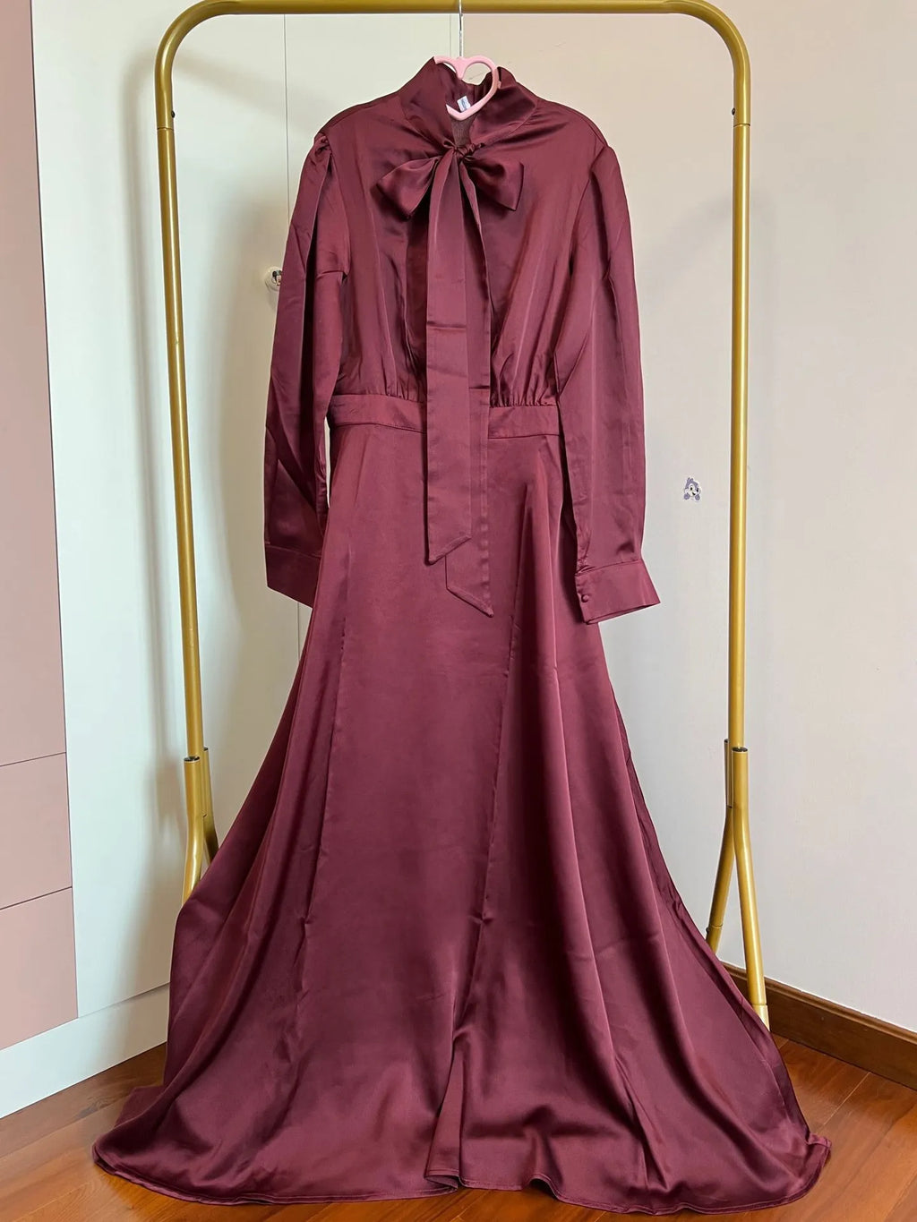 Women's Arabic style solid colour cotton blend dress in burgundy available in sizes S to XXL