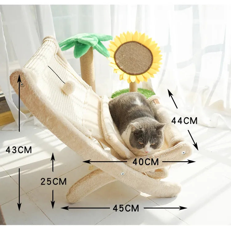 Beige or dark grey cat sofa bed sunbathing chair with back mat, sisal wood corrugated paper hemp rope reclining pet chair