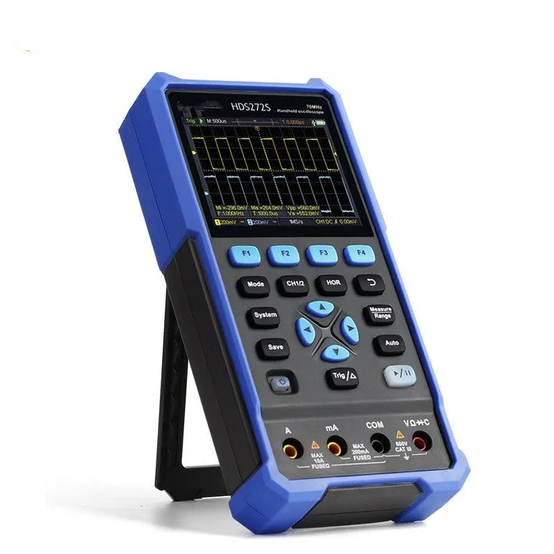 Owon HDS272 handheld digital oscilloscope for automotive diagnostics with probe and accessories