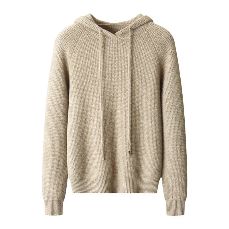 Hooded cashmere sweater in camel, grey-green, or navy blue, loose thickened winter pullover, sizes S to XXXL
