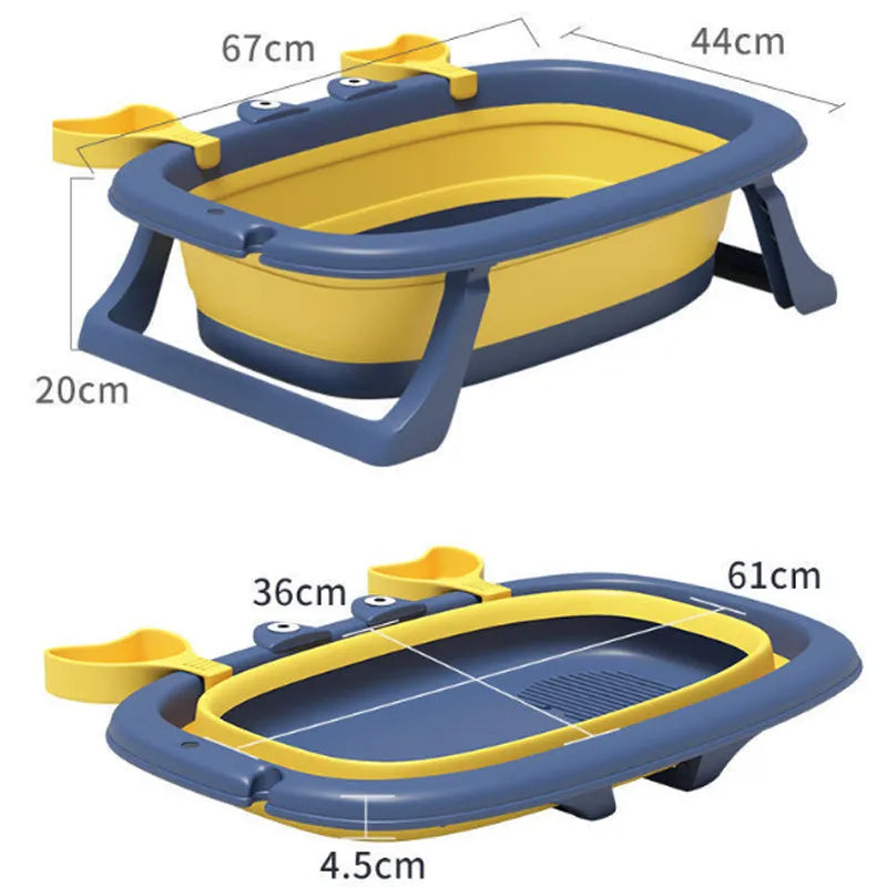 Blue foldable portable pet bath tub for small dogs and cats on a non-slip base.