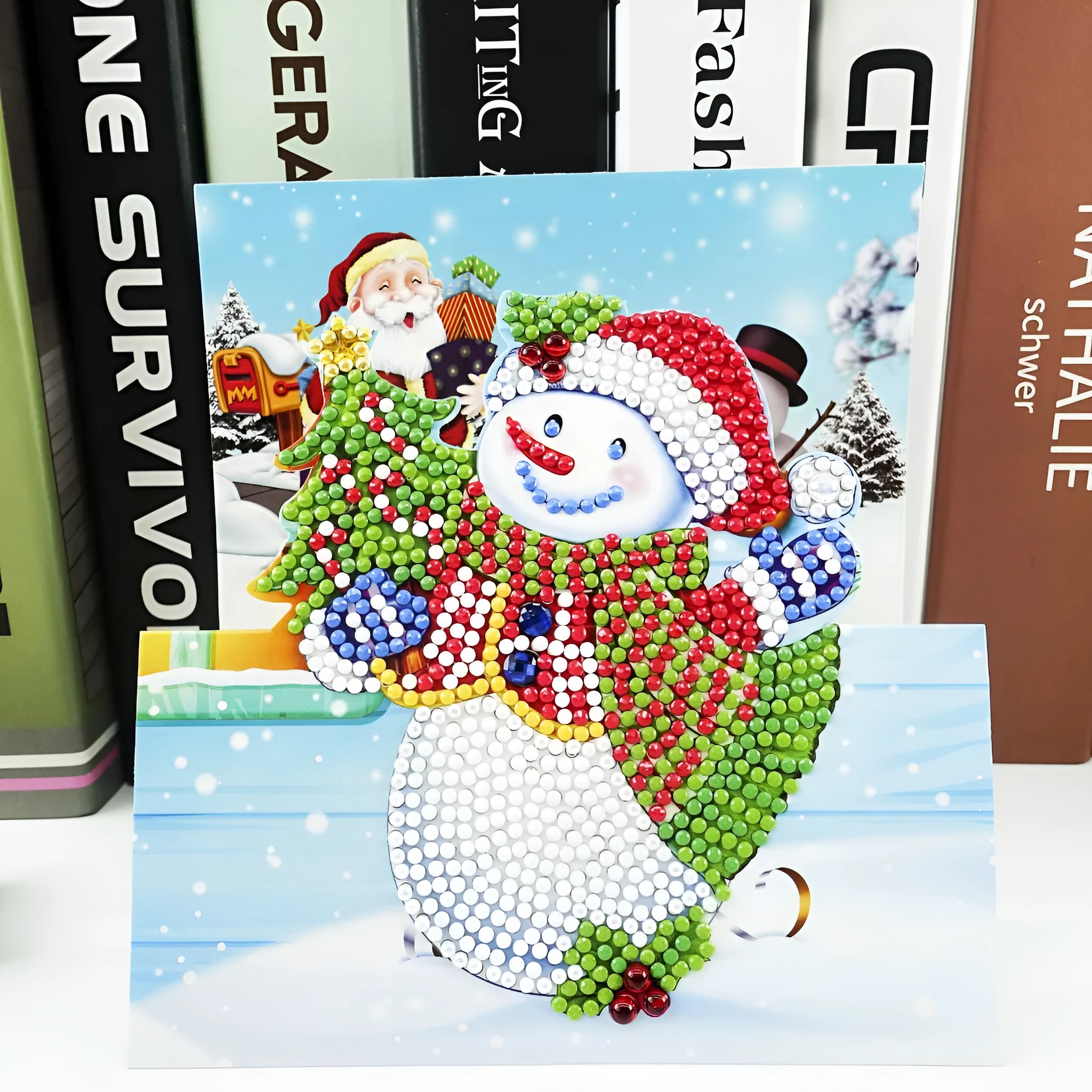 Christmas DIY diamond painting greeting card with 5D resin diamonds on cardboard base size 15x15cm folded