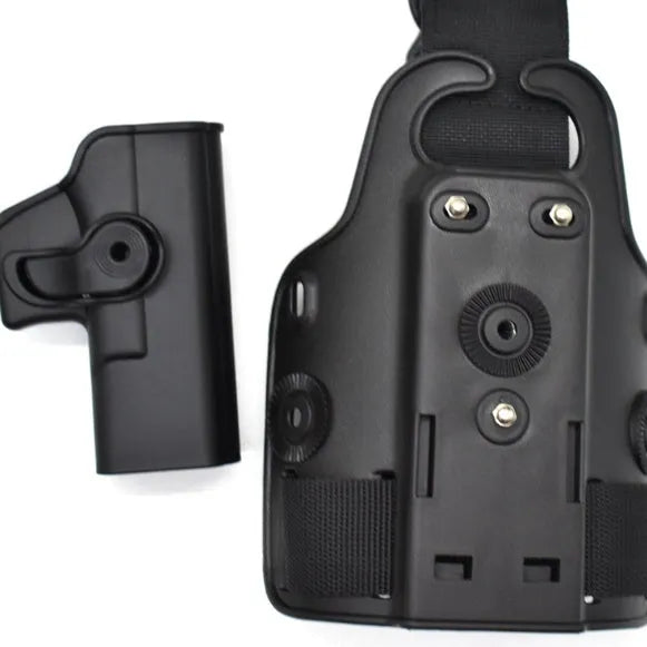 Green tactical leg holster bag with waist plate and quick-pull plastic construction for outdoor sports