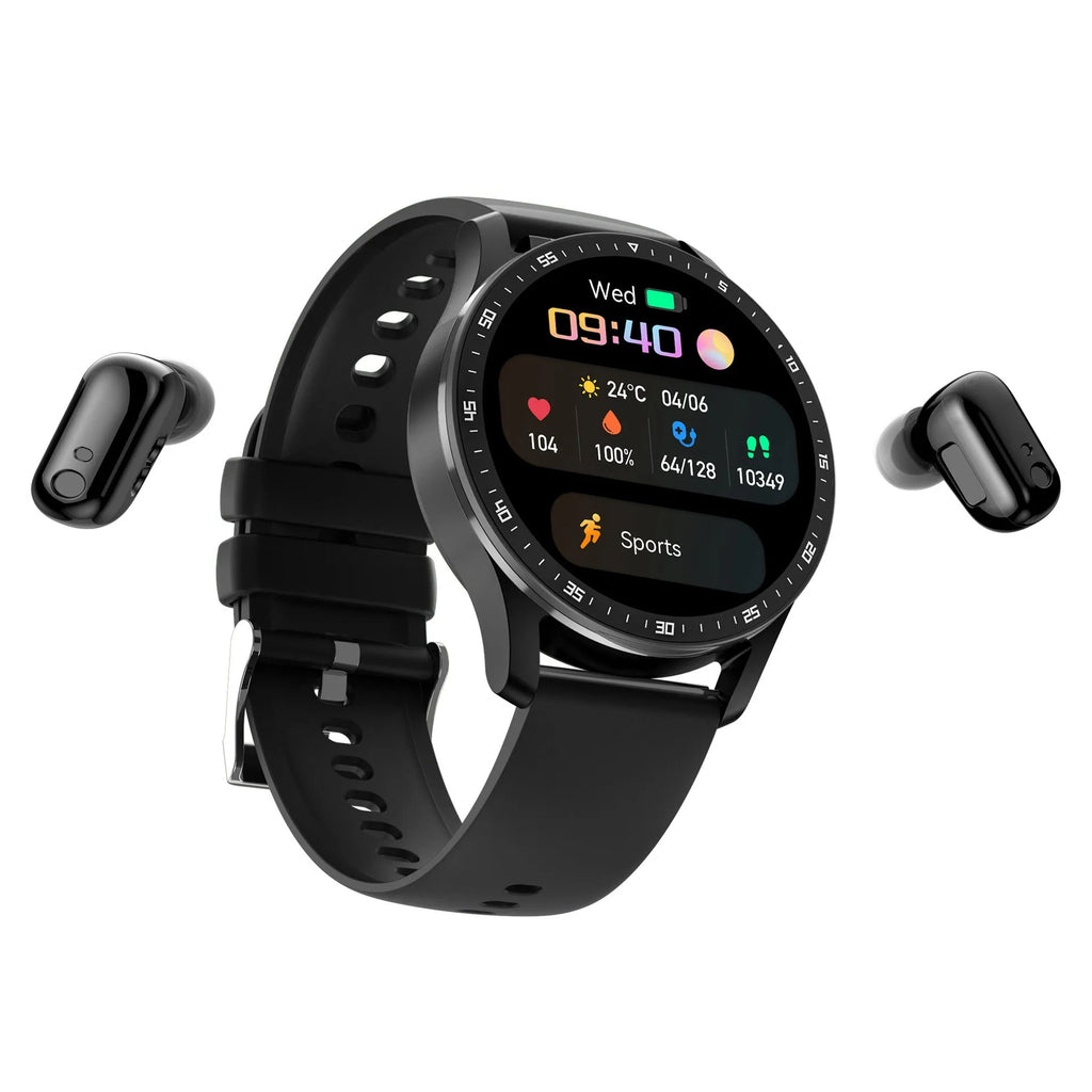 X7 Smart Watch with TWS wireless earphones showing large 1.32 inch display and black or silver zinc alloy case
