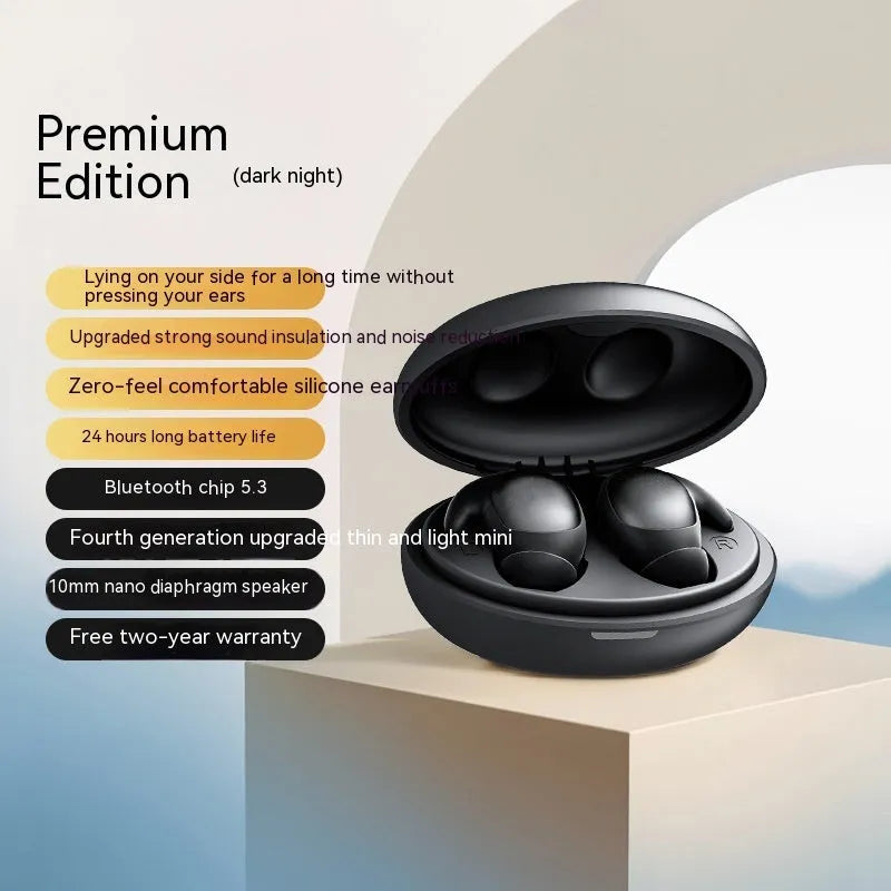 Sleep Headset TWS Wireless Bluetooth Sports Binaural In-Ear Earphones in Night Black on a white background