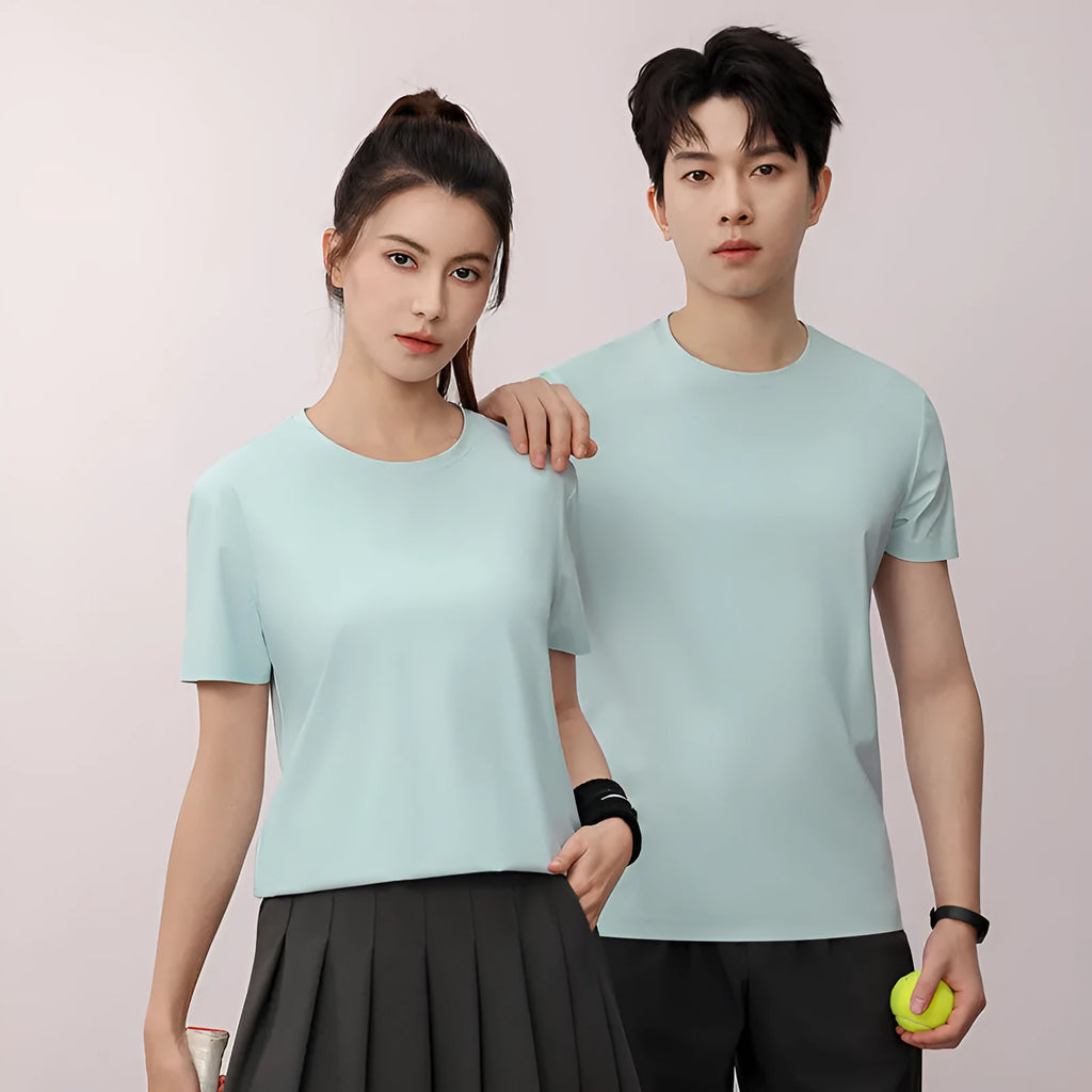 Ice silk quick-drying antibacterial anti-UV short sleeve T-shirt in solid colours with slim fit design