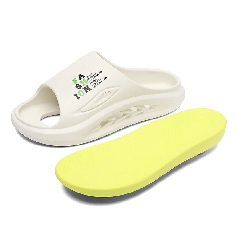 Men's thick-soled EVA sports slippers in colour-blocked design showing white and green option