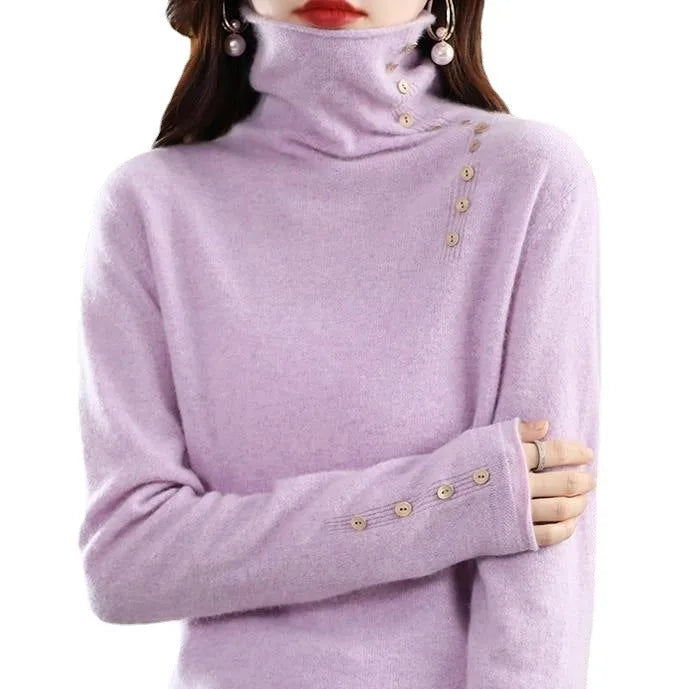 Slim fit knitted pullover bottoming shirt in core-spun yarn fabric with 3D pattern, shown in multiple colour options