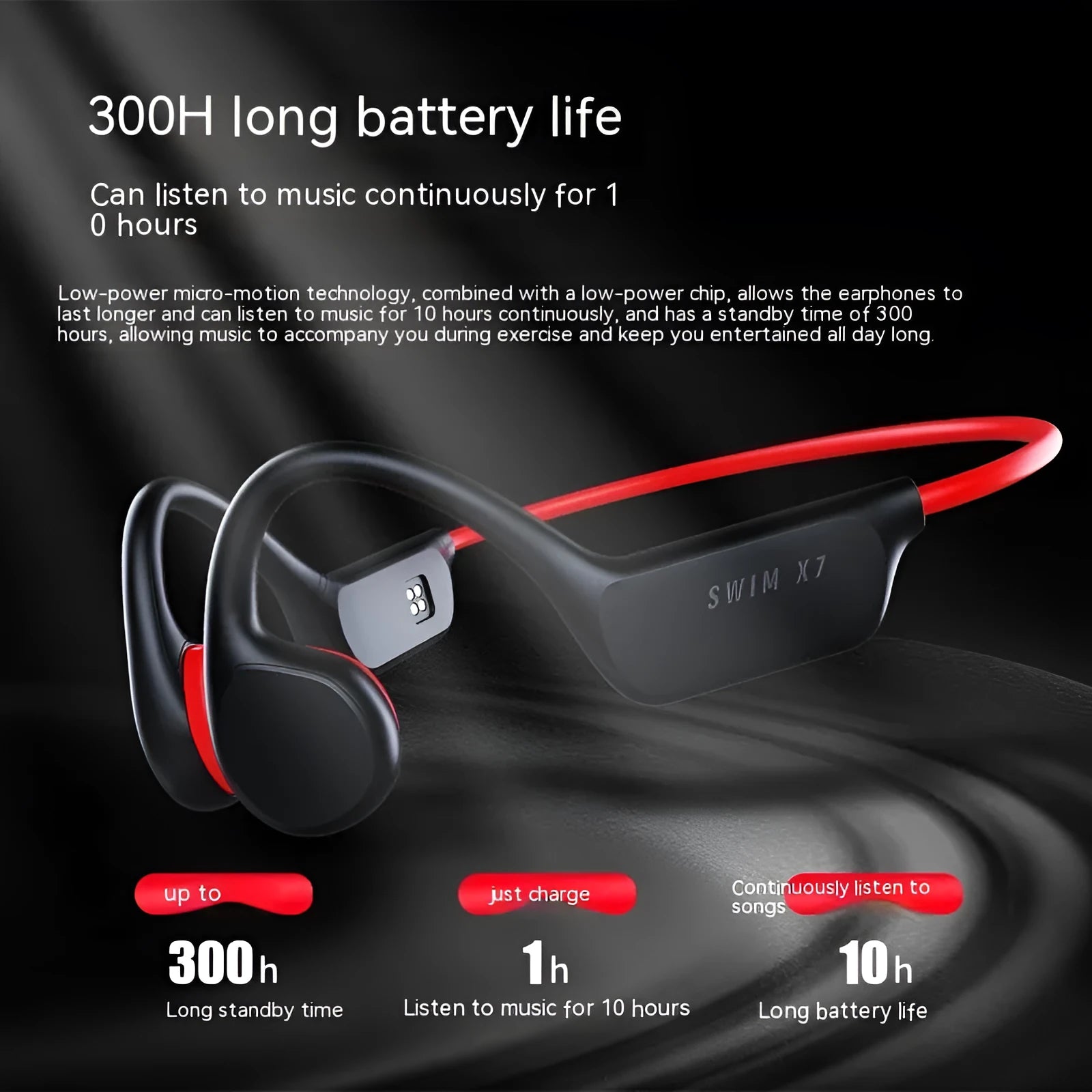 Ear-mounted wireless Bluetooth headset with bone conduction, 32G memory, and waterproof design
