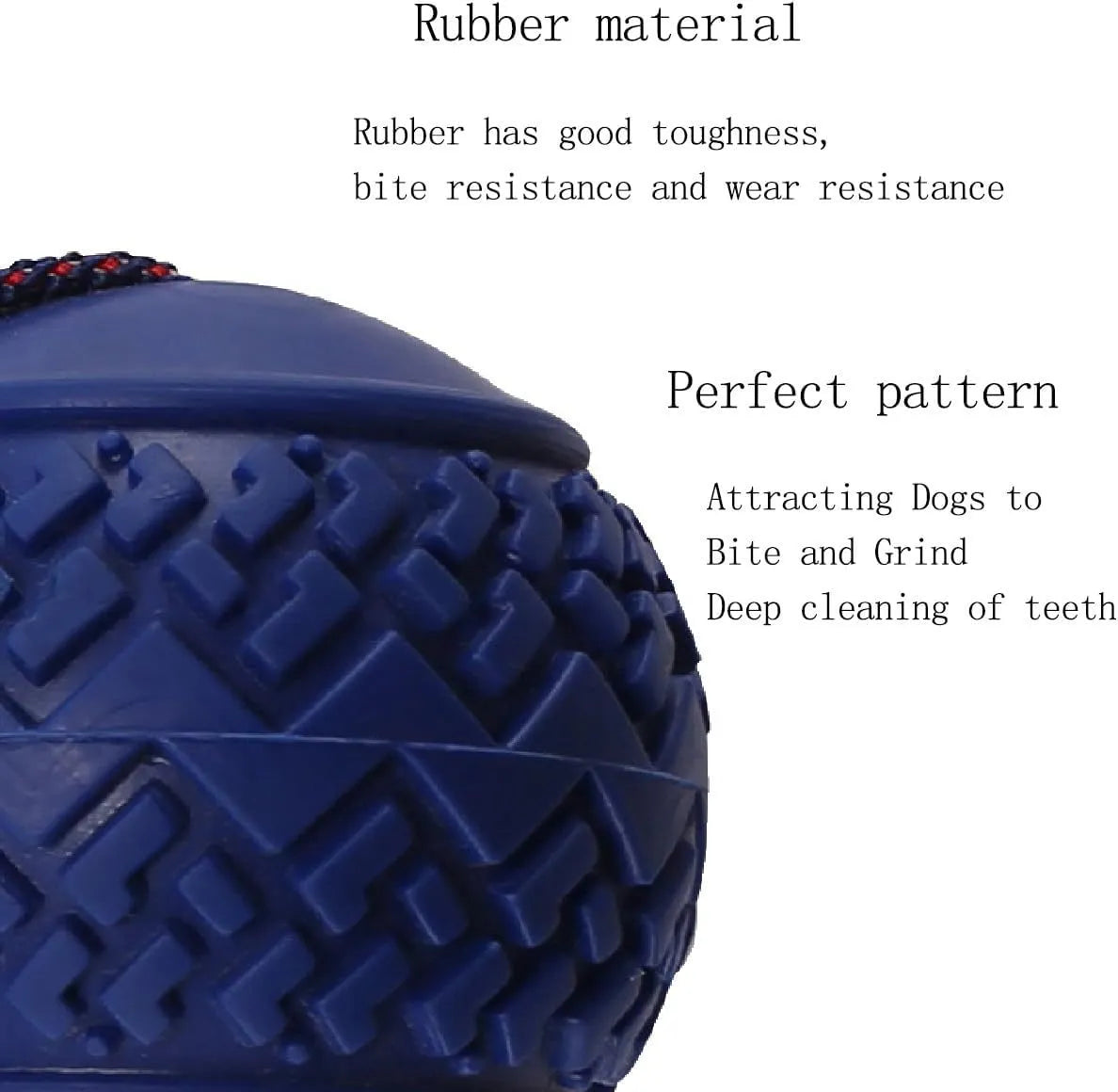 Red rubber dog ball with rope attachment showing textured surface and 29cm total length
