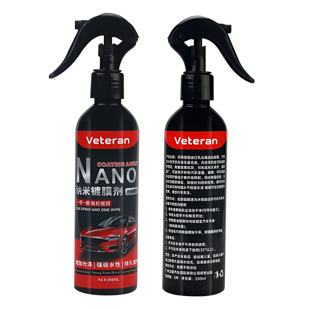 Bottle of liquid automotive coating agent spray for car polish and protection.