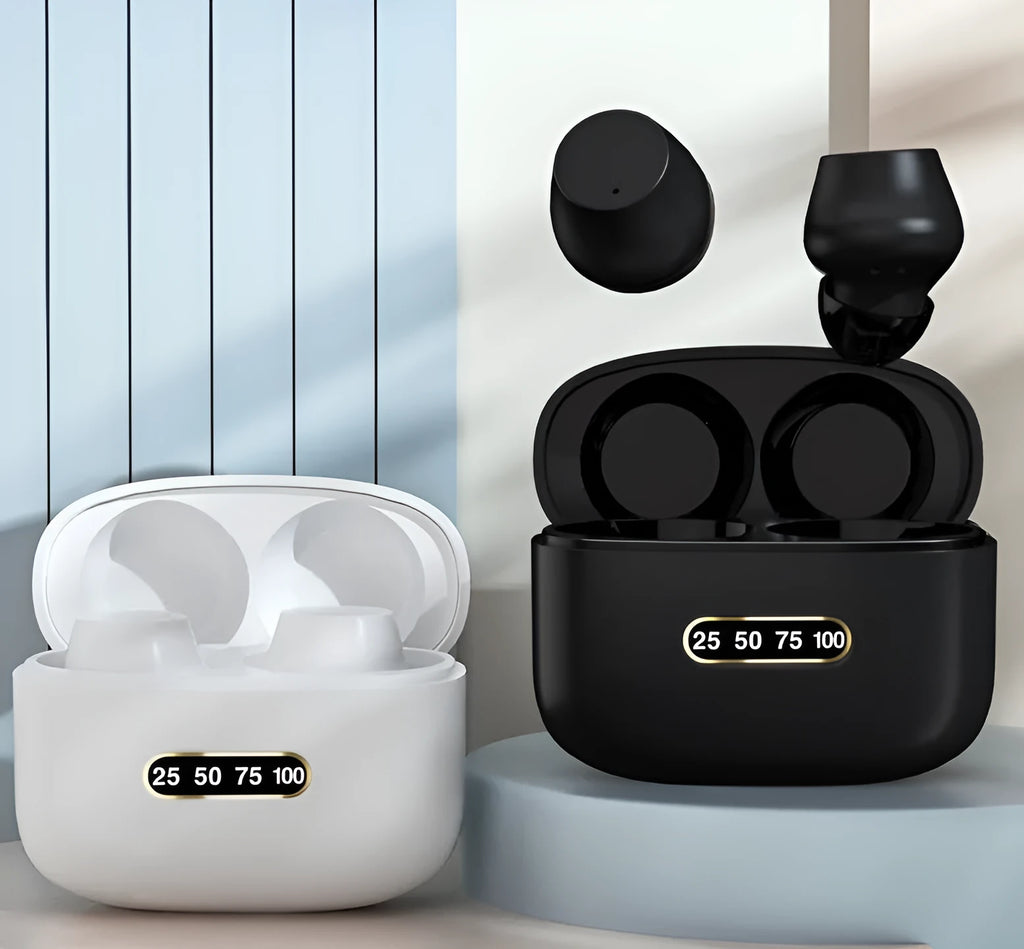 M8 Bluetooth earbuds with charging case, touch control, Black Pink White, 10mm dual drivers, 250mAh case.