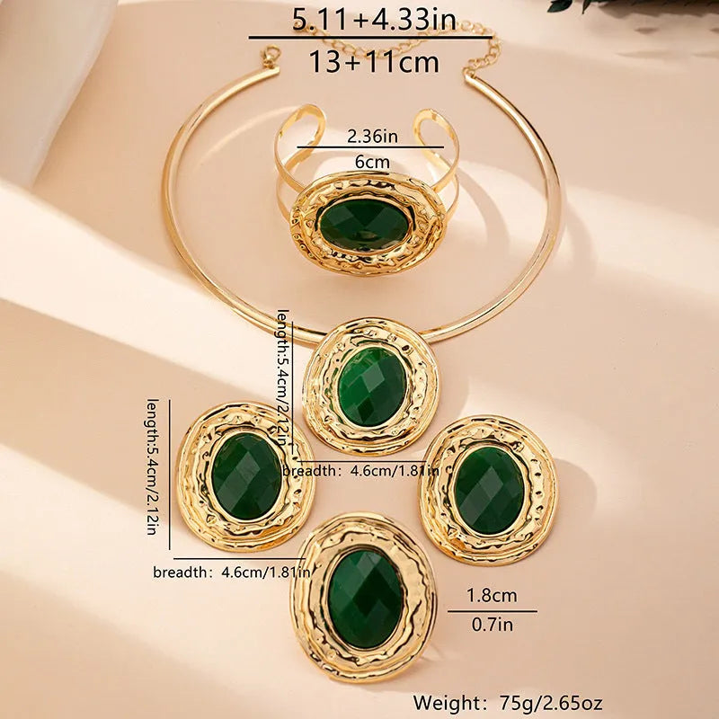 Alloy geometry jewellery set with necklace, earrings, ring, and bracelet in T651 suit colour