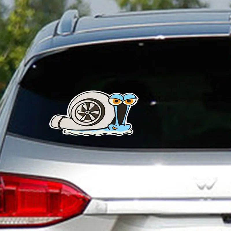 Colourful cartoon snail reflective car sticker measuring 12 by 8 centimetres
