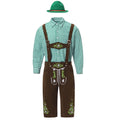 Men's plaid suspenders suit set in black with hat, top, camisole, and pants, polyester fabric, embroidery details
