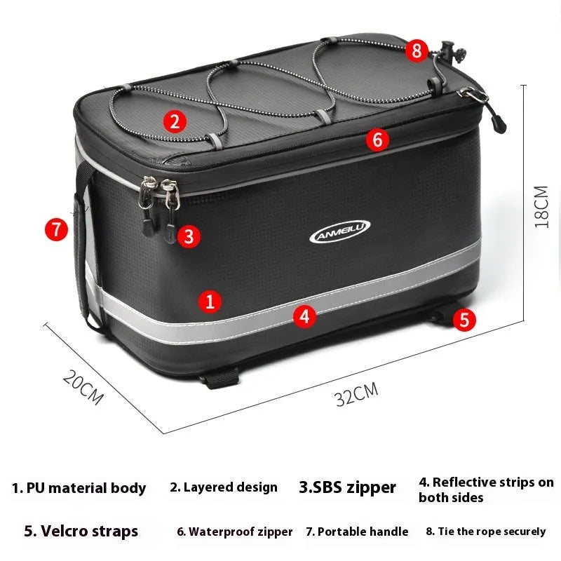 Black waterproof 12 litre PU leather car boot bag for bicycle equipment transport