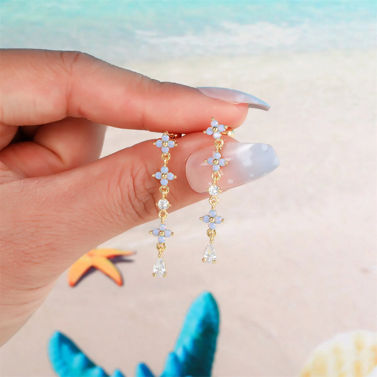 Korean-style tassel flower screw ball ear cartilage piercing in brass with gold, white K or rose gold finish, single ear stud