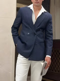 Men's striped double breasted blazer with regular fit on mannequin