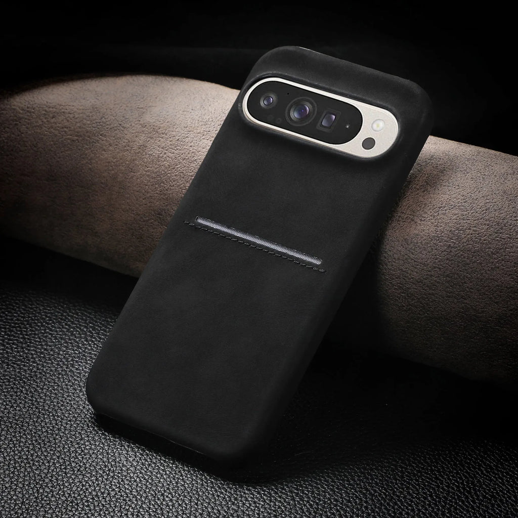 Business Skin vintage sheepskin card hard case for Google Pixel 8 Pro, black, frosted finish with card slot