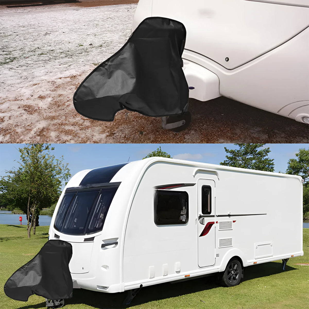 Black PVC chemical fibre RV travel trailer traction hook cover measuring 40x87x62cm