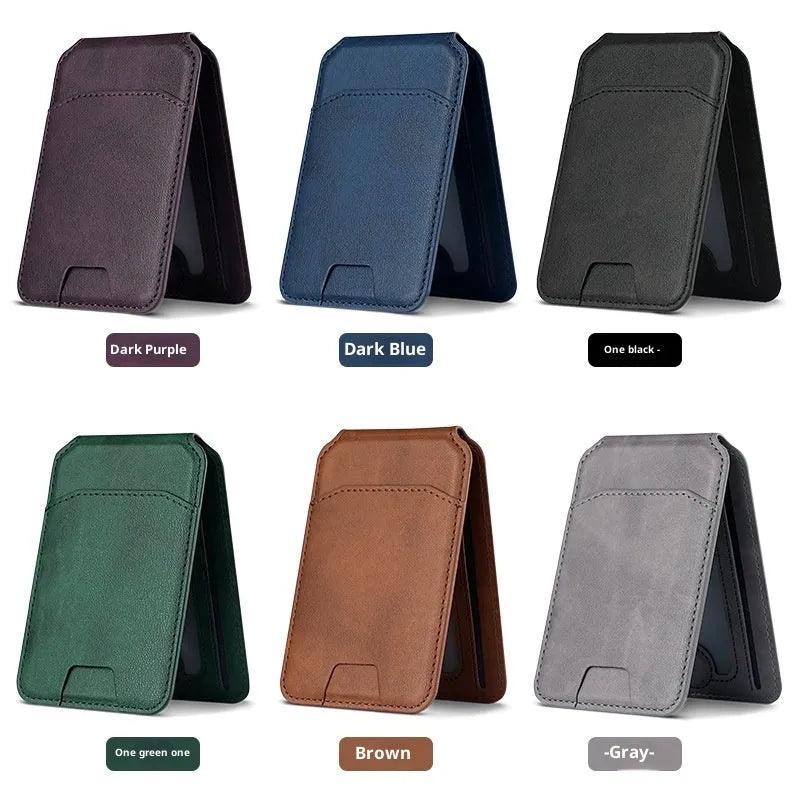Multifunctional PU mobile phone holder card bag with magnetic suction folding stand in black