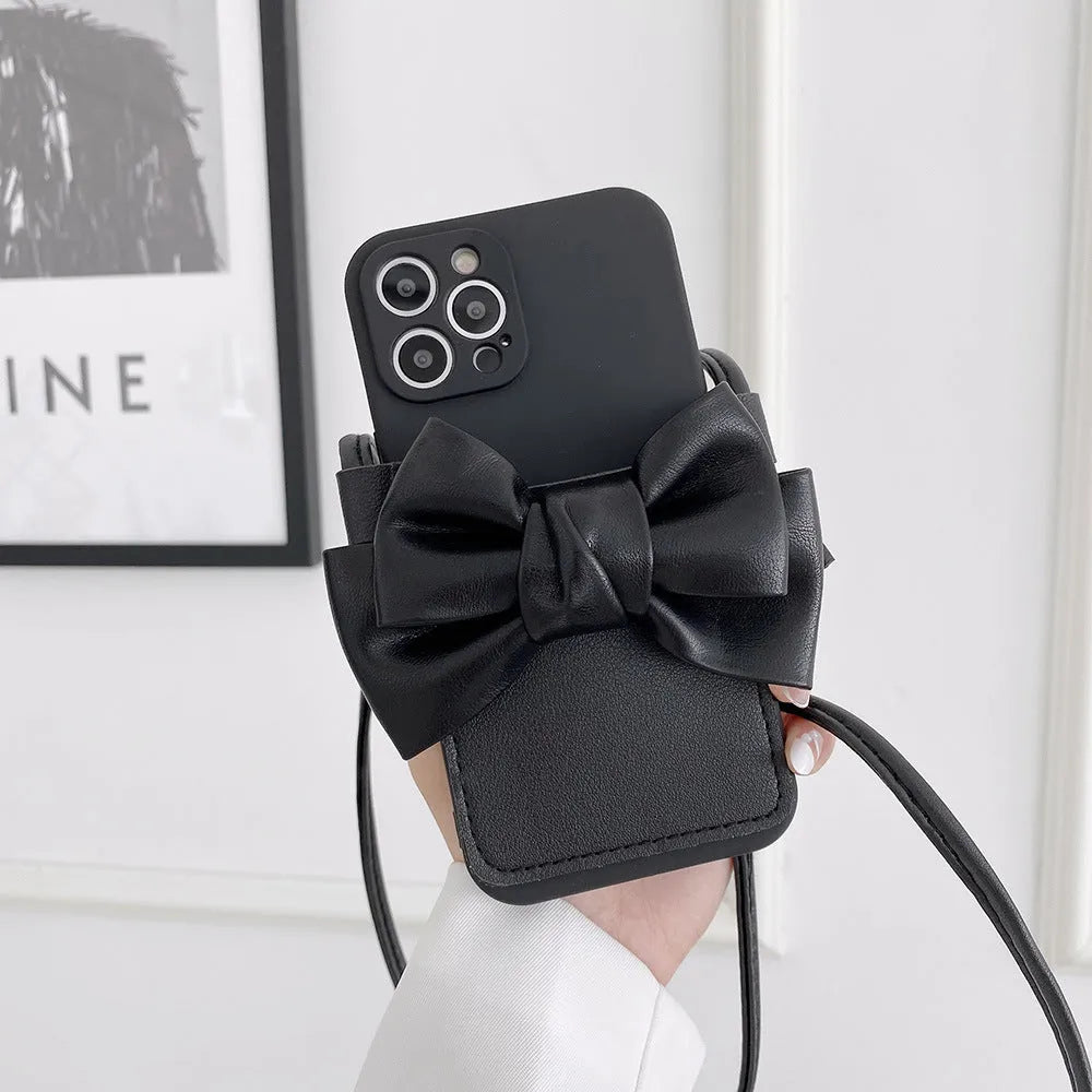 Ladies TPU phone case with crossbody bag strap for iPhone in black colour
