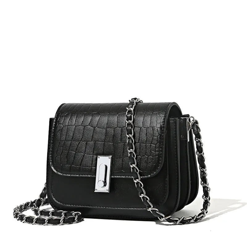 Women's black PU leather cross-body shoulder bag with phone pocket and square shape