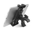 Black bicycle handlebar mobile phone mounting bracket with adjustable clamp for cycling and live streaming