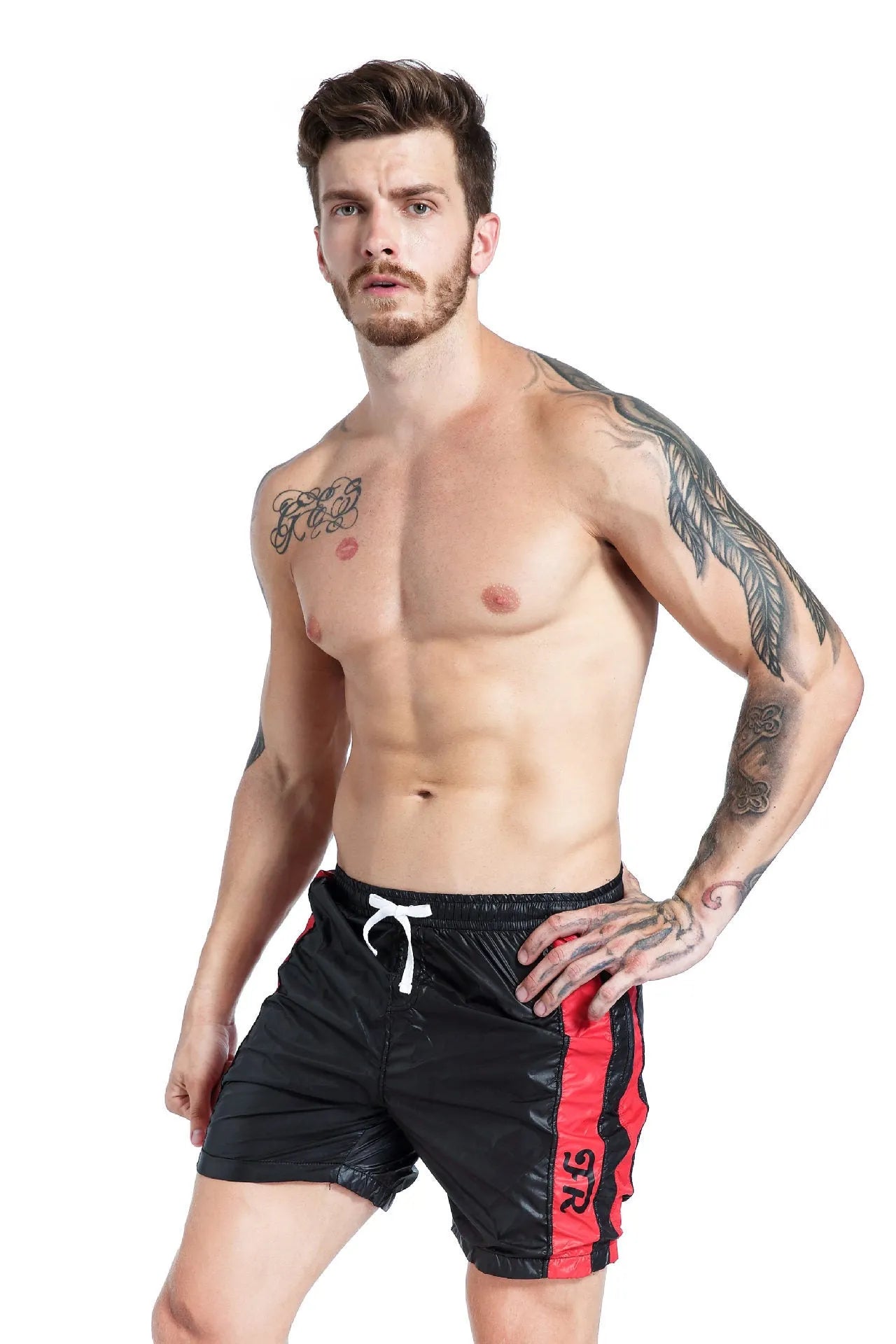 Men's blue lace-up sports shorts with slim fit and padding for athletic activities