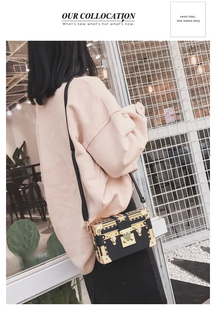 Women's hard PU leather shoulder bag with single adjustable strap and flap closure