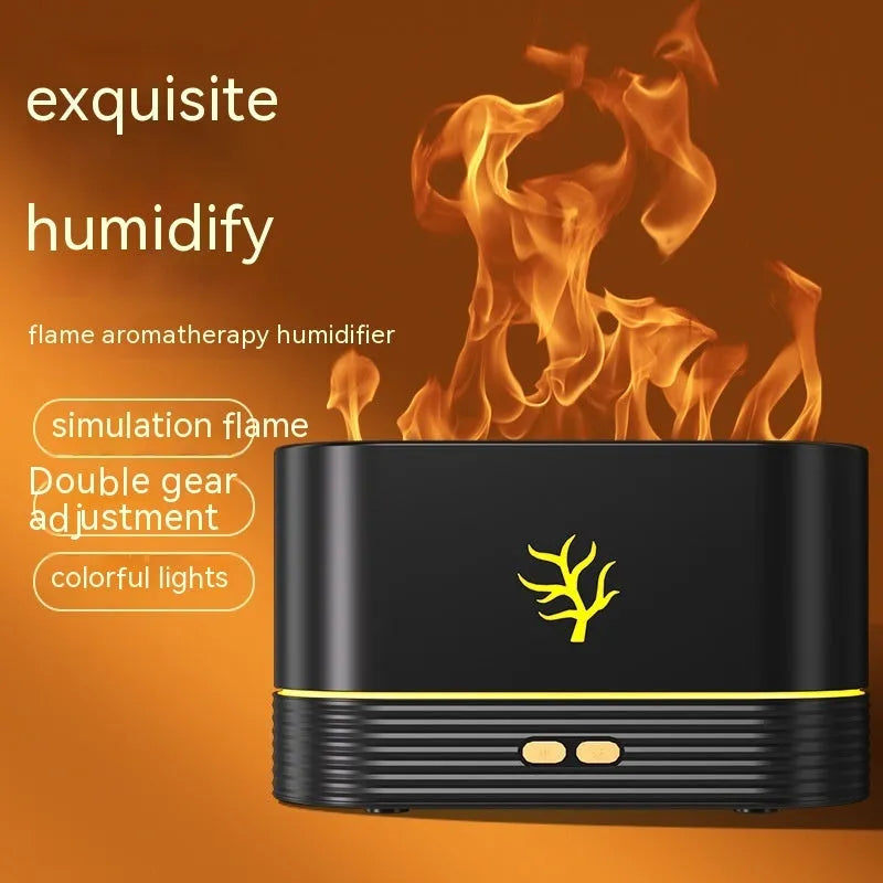 Square white or black USB flame humidifier with LED fire effect and mist output