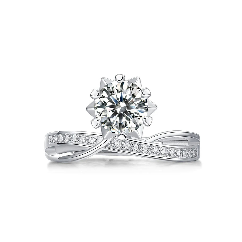 S925 silver adjustable moissanite ring with starlight snowflake design for women