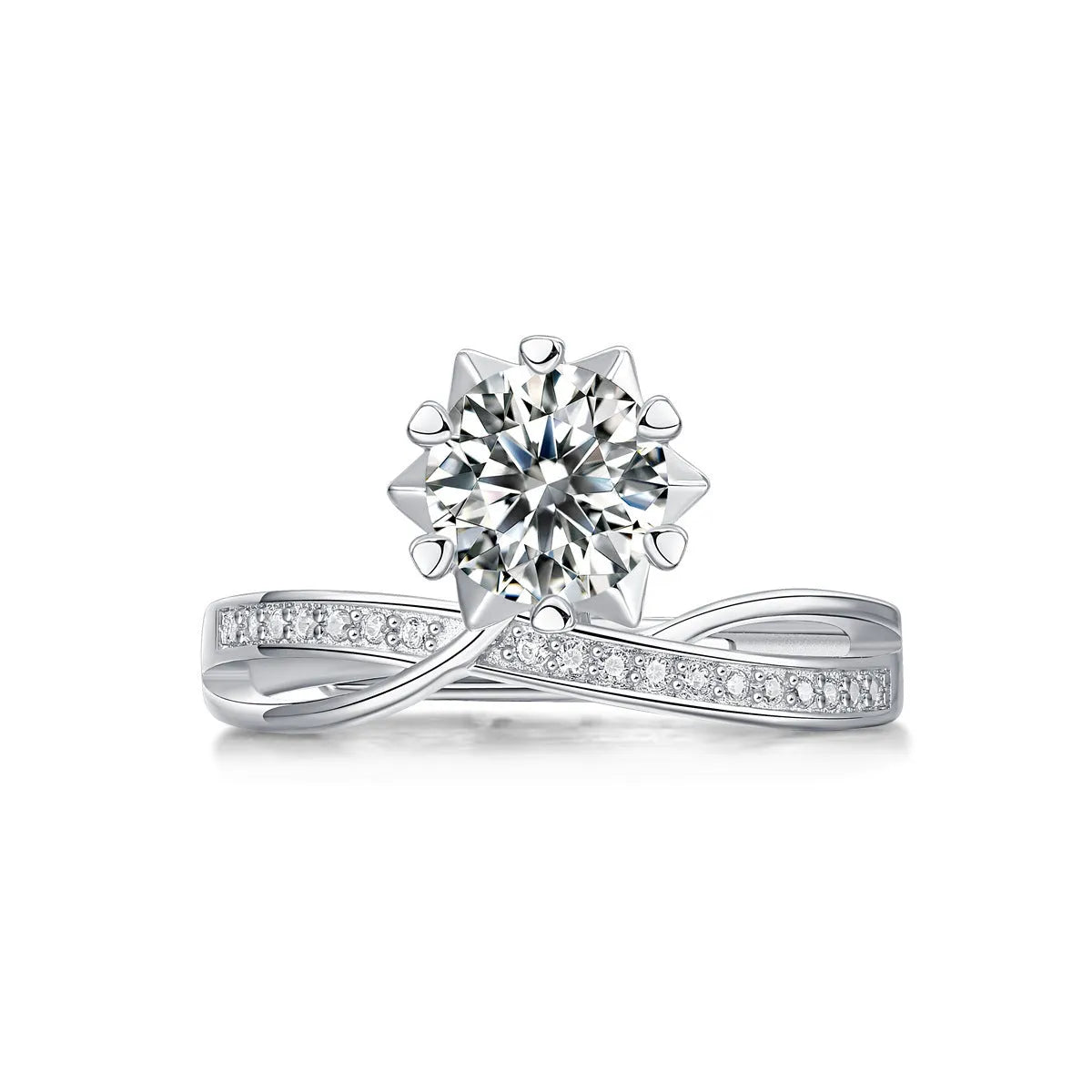 S925 silver adjustable moissanite ring with starlight snowflake design for women