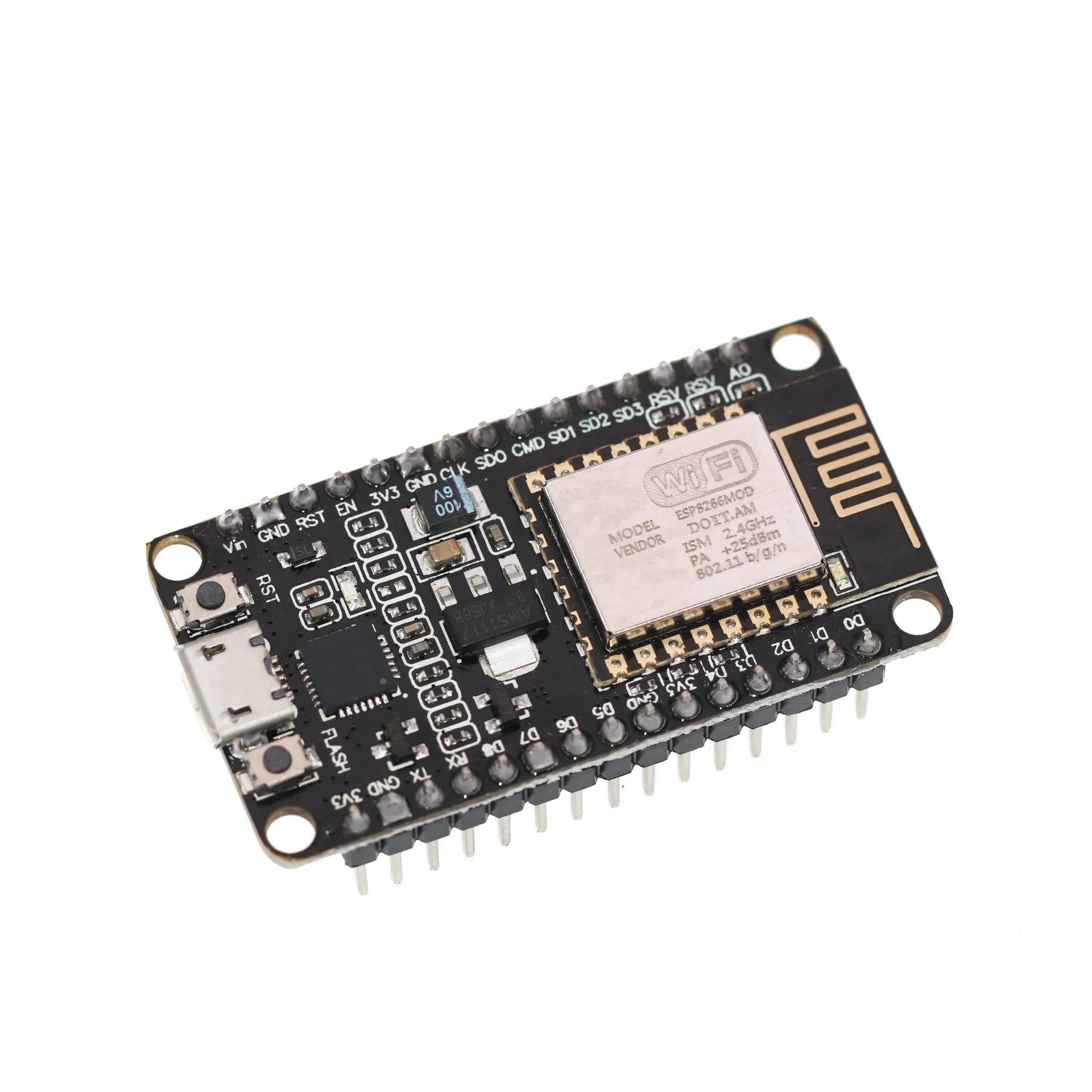 NodeMCU Lua WiFi development board with ESP8266 chip and CP2102 USB-to-serial converter